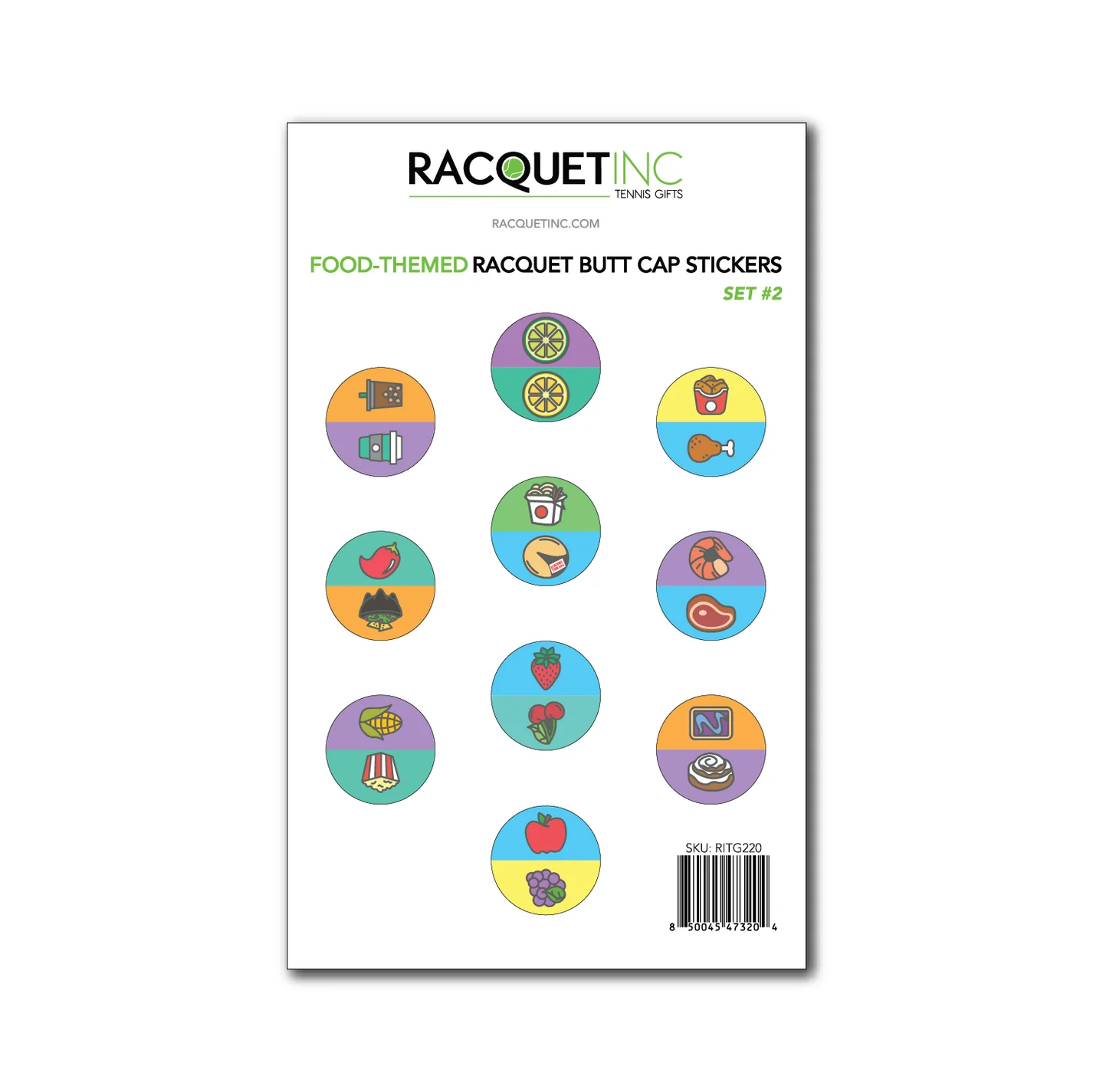 Food Themed Raquet Butt Capp Stickers (10-pack)