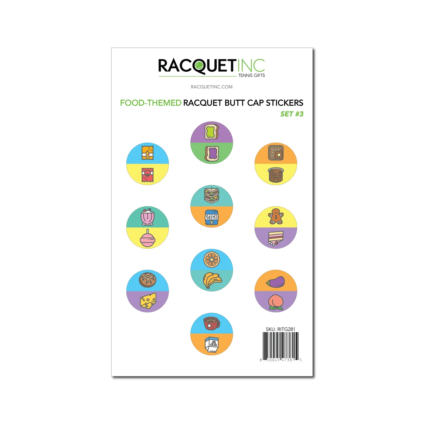Food Themed Raquet Butt Capp Stickers (10-pack)