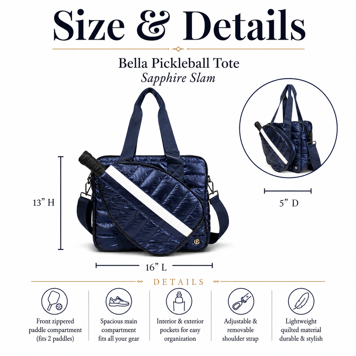 Pickleball Puffer Tote Sapphire Navy Slam