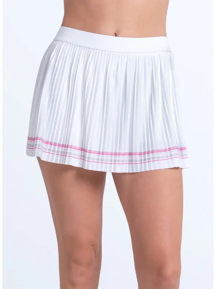 Lucky in Love  Woven Strokes Pleated Skirt - White