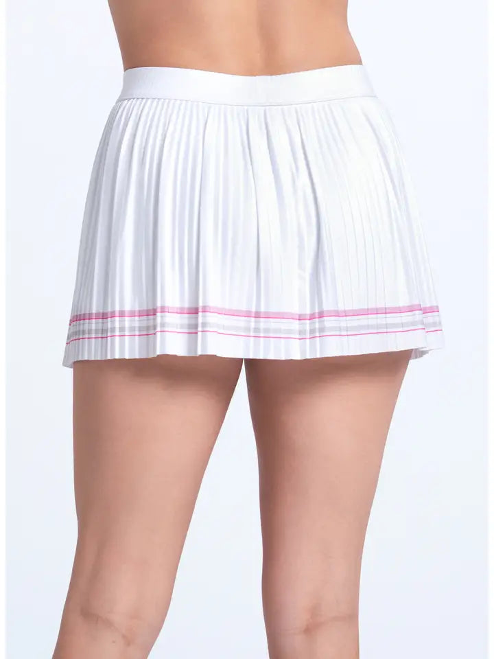 Lucky in Love  Woven Strokes Pleated Skirt - White