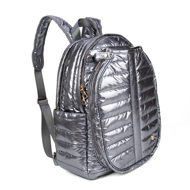 Maiya Pickleball Backpack–Glossy Gunmetal Court Bag