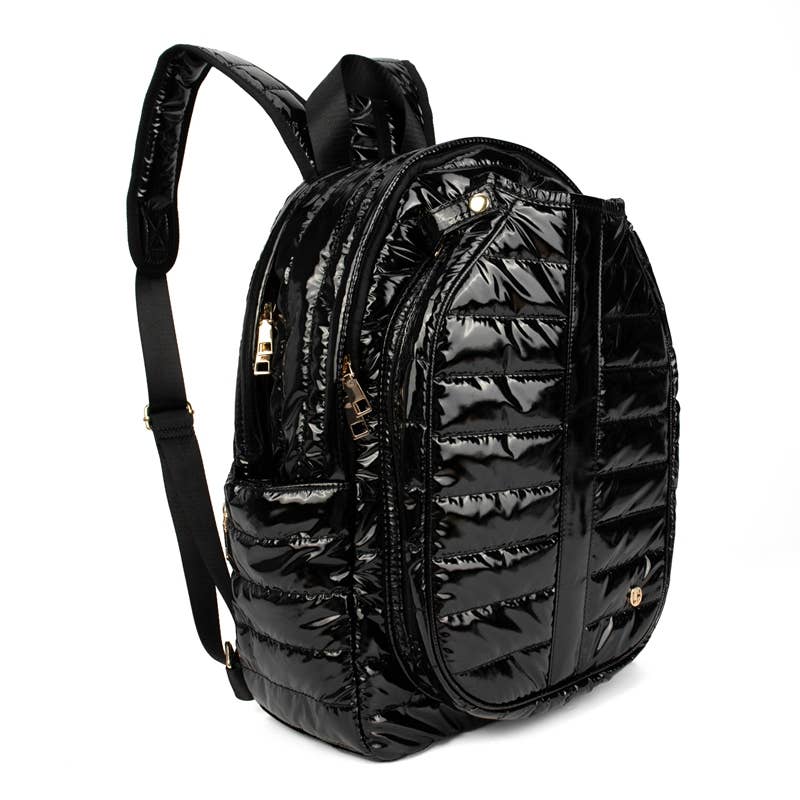 Maiya Pickleball Backpack–Quilted Glossy Black Court Bag