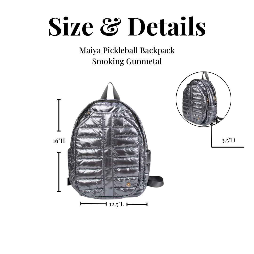Maiya Pickleball Backpack–Glossy Gunmetal Court Bag