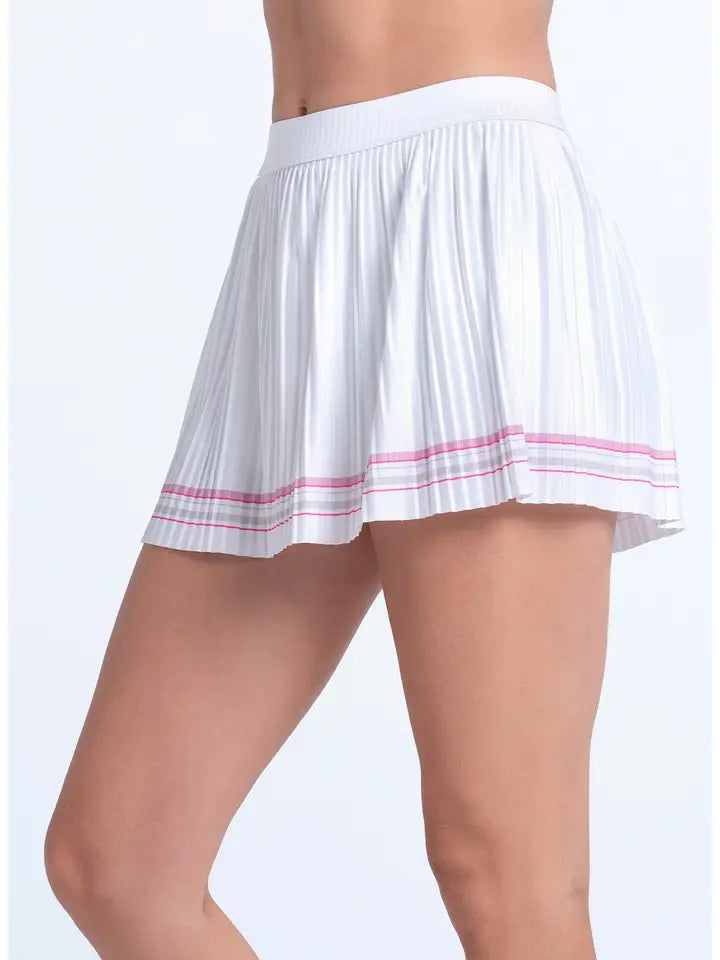 Lucky in Love  Woven Strokes Pleated Skirt - White