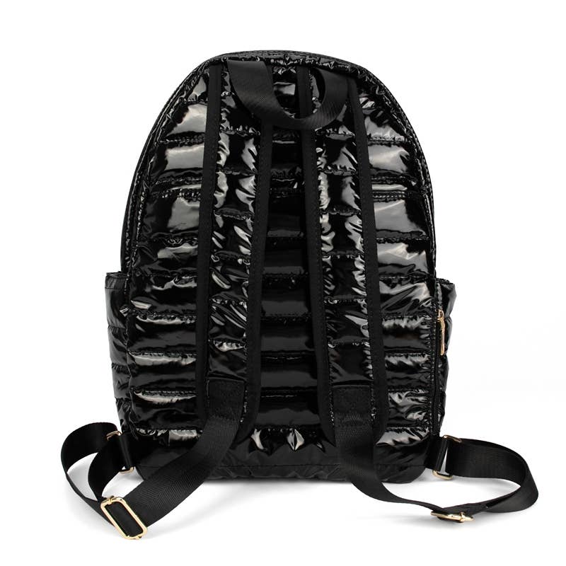 Maiya Pickleball Backpack–Quilted Glossy Black Court Bag
