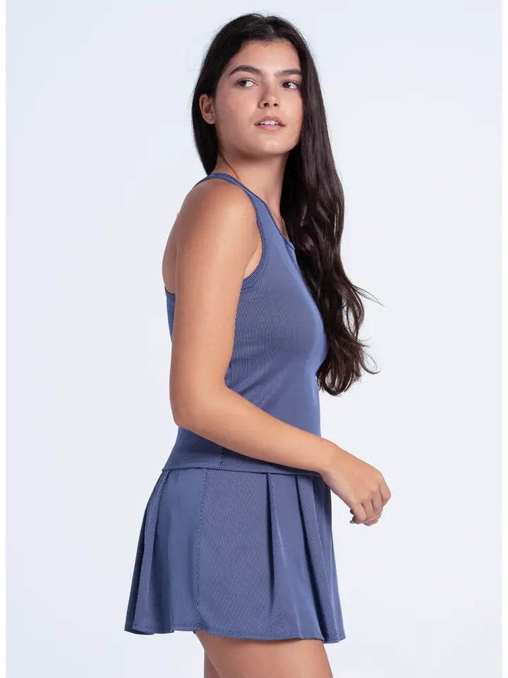 Lucky in Love Rib Sport Court Tank - Parisian Blue