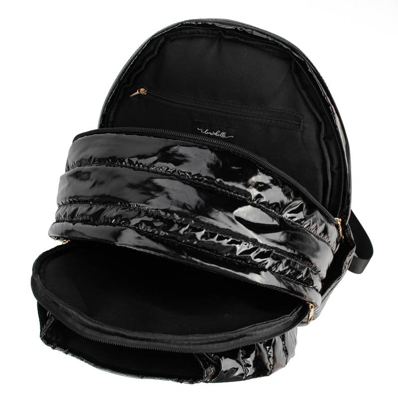 Maiya Pickleball Backpack–Quilted Glossy Black Court Bag