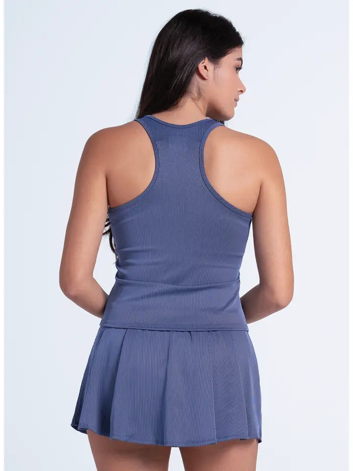 Lucky in Love Rib Sport Court Tank - Parisian Blue